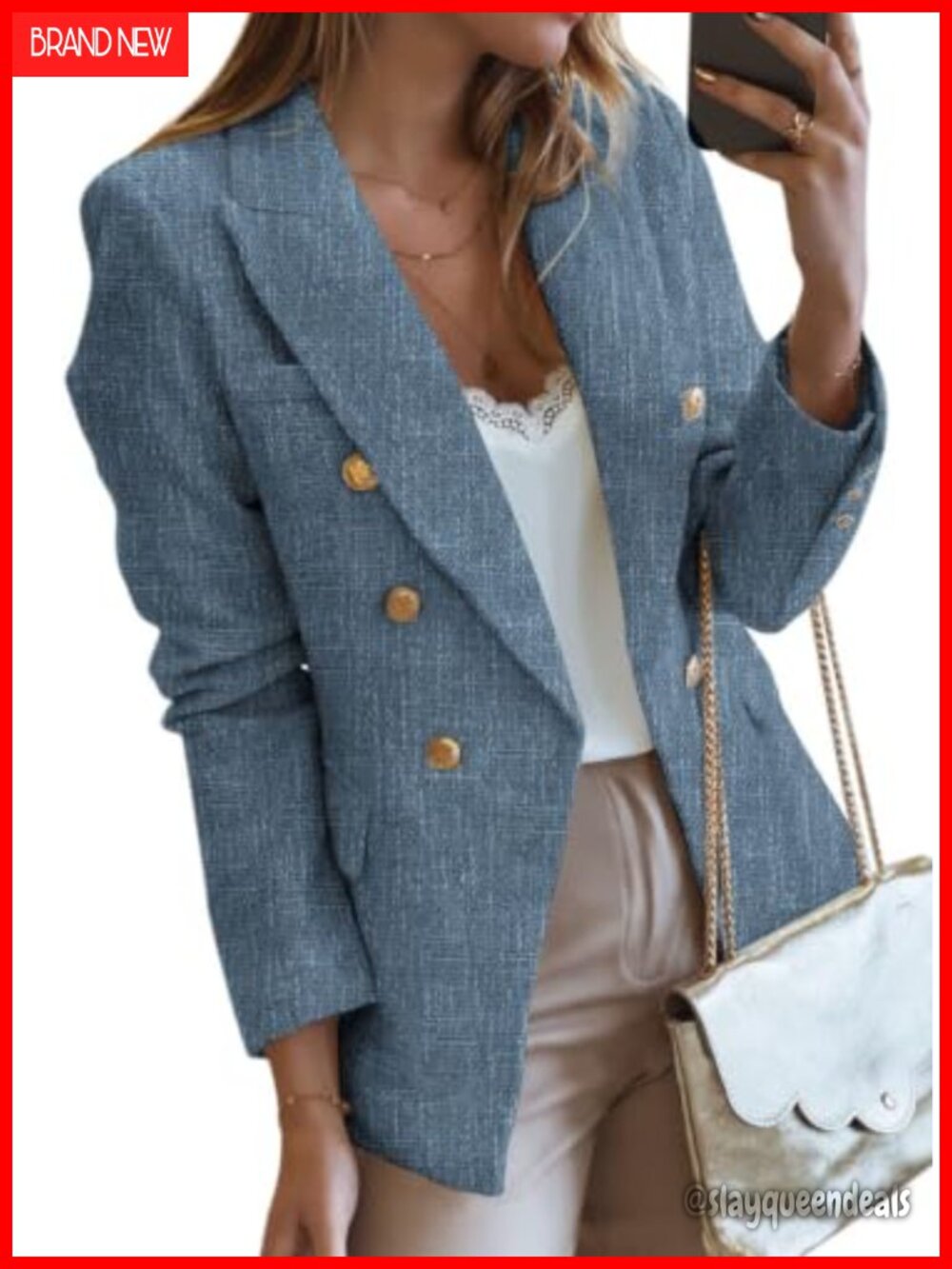 Tweed Blazer Women Business Casual Double Breasted Open Front Work Jacket